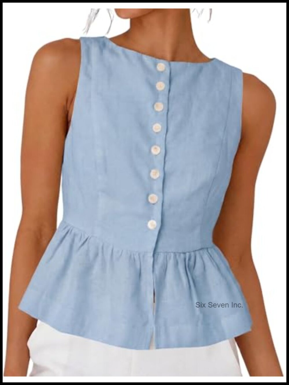Linen Tank Top Sleeveless Ruffled Hem Peplum Summer Blouse